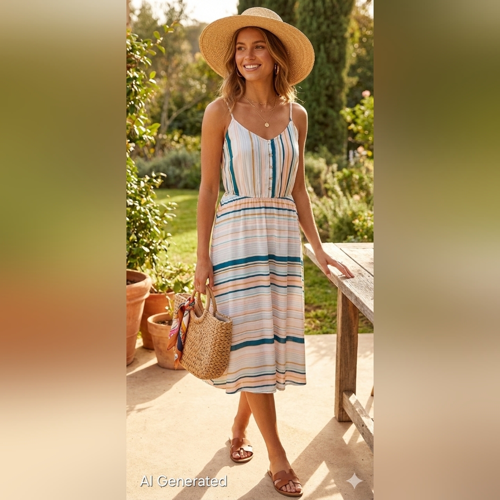 LC Lauren Conrad Stripe Spaghetti Strap Midi Dress